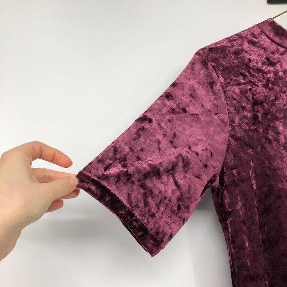 B. young Purple crushed velvet bodycon high neck tube dress short sleeves - Picture 15 of 16